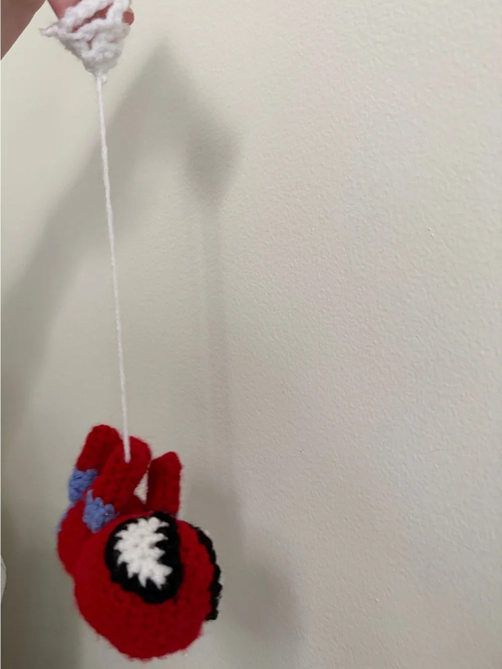 Handmade Red Crochet Stuffed Toy with Blue Accents - Kids Plush